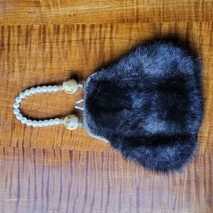 GRANNY CHIC FUR AND PEARL PURSE